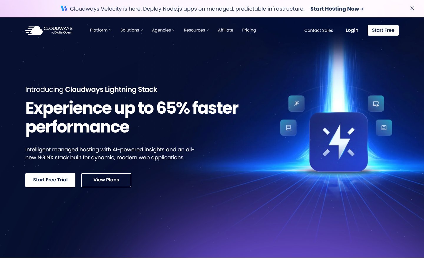 Cloudways homepage, a high ticket affiliate program