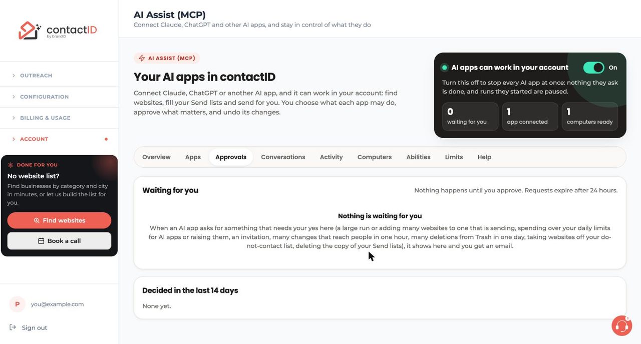 AI Assist Approvals tab waiting for you with decided in the last 14 days