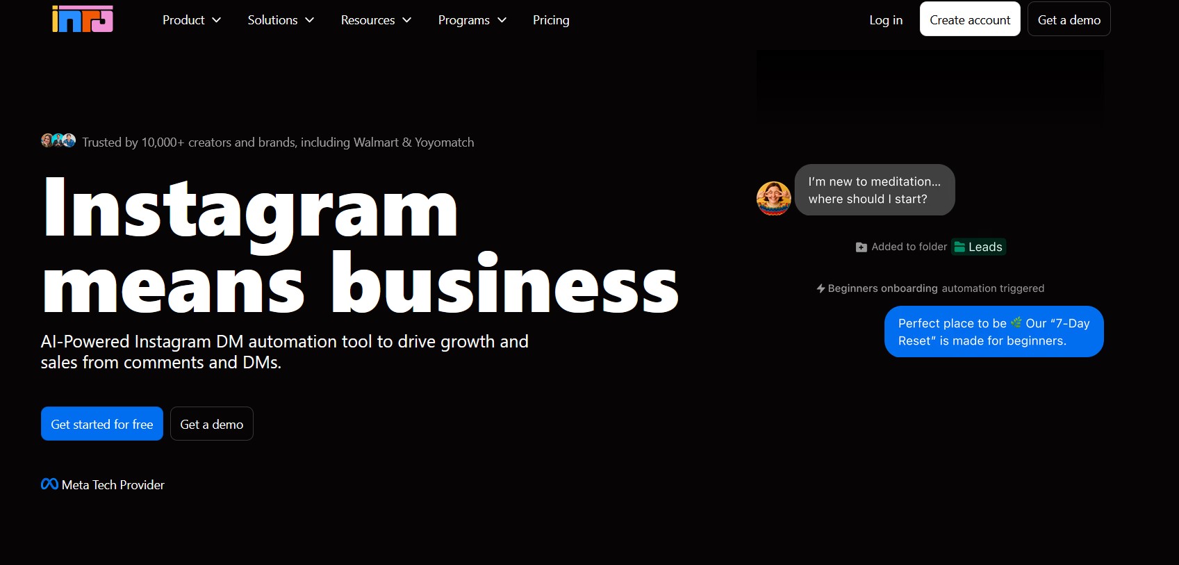 Inro Social homepage, an Instagram auto comment tool
