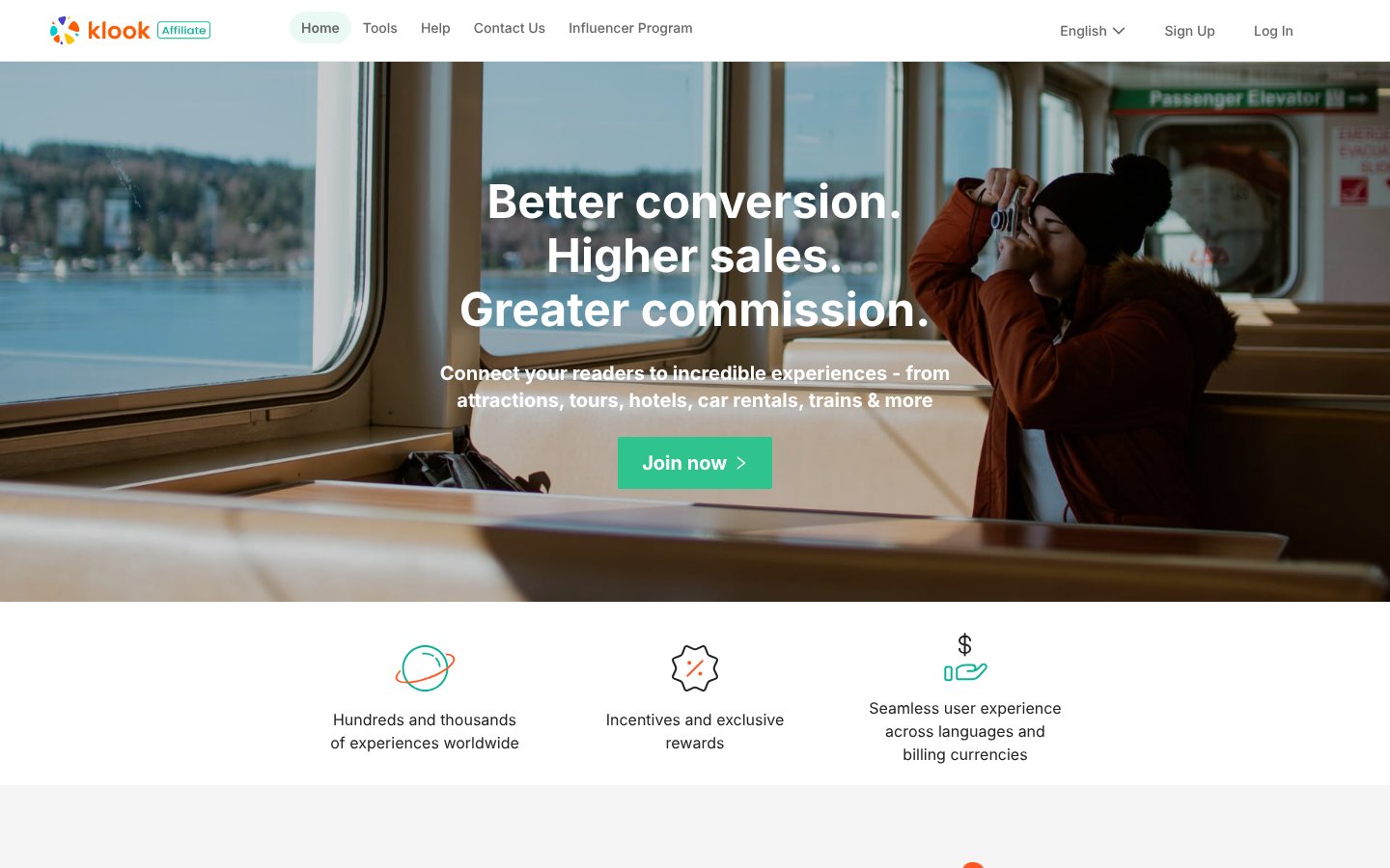 Klook affiliate program page, a travel affiliate program