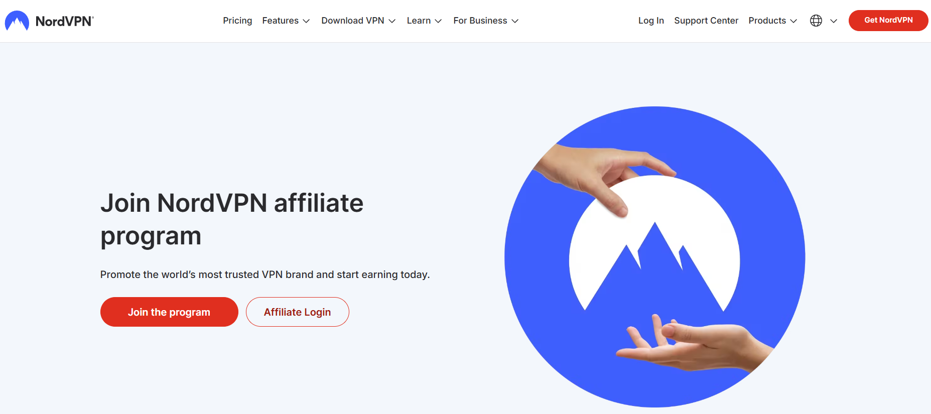 NordVPN affiliate program homepage hero