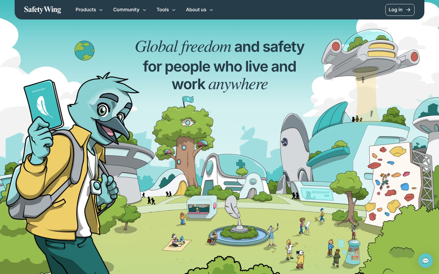 SafetyWing homepage, a travel affiliate program