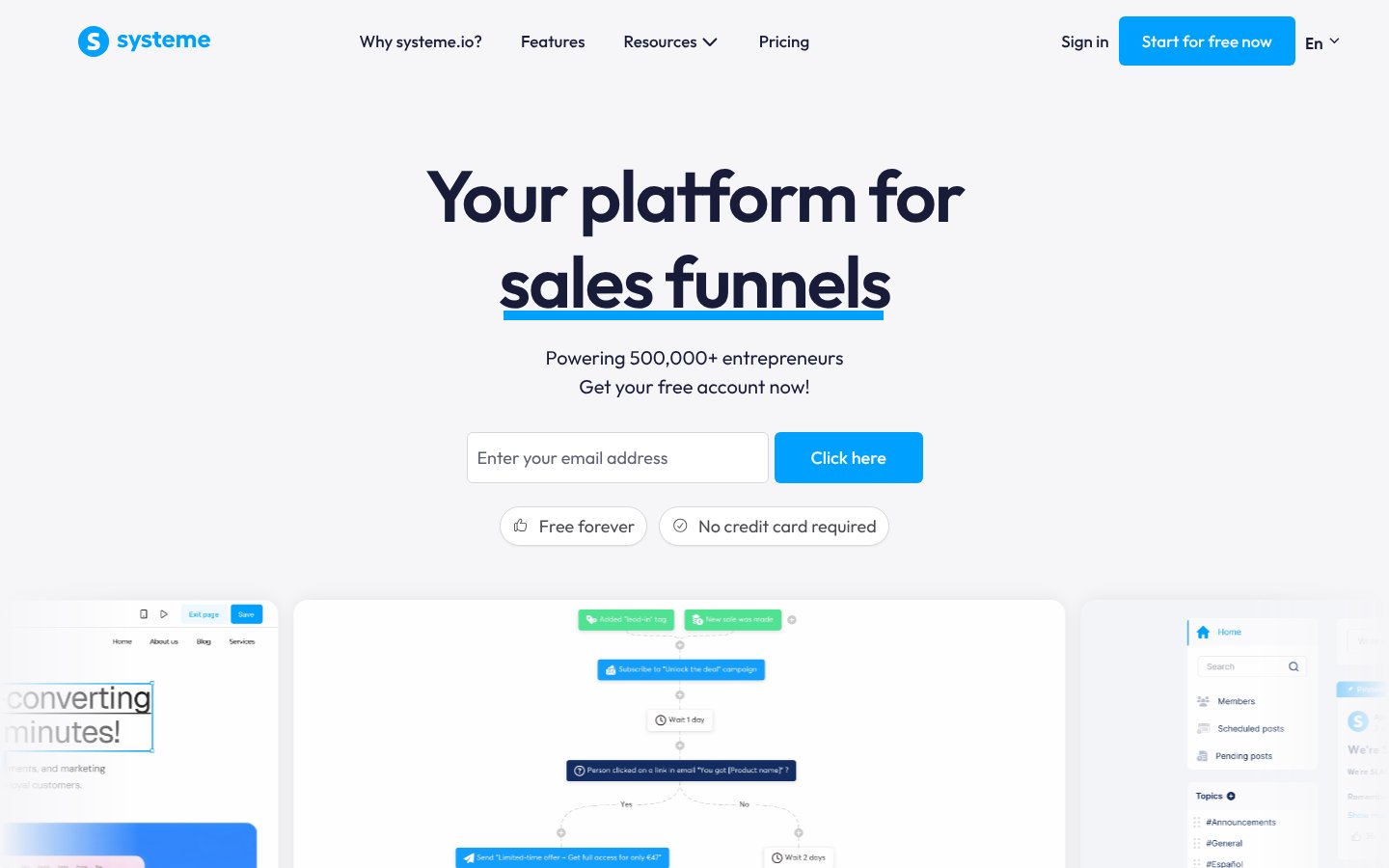 Systeme.io homepage, a high ticket affiliate program
