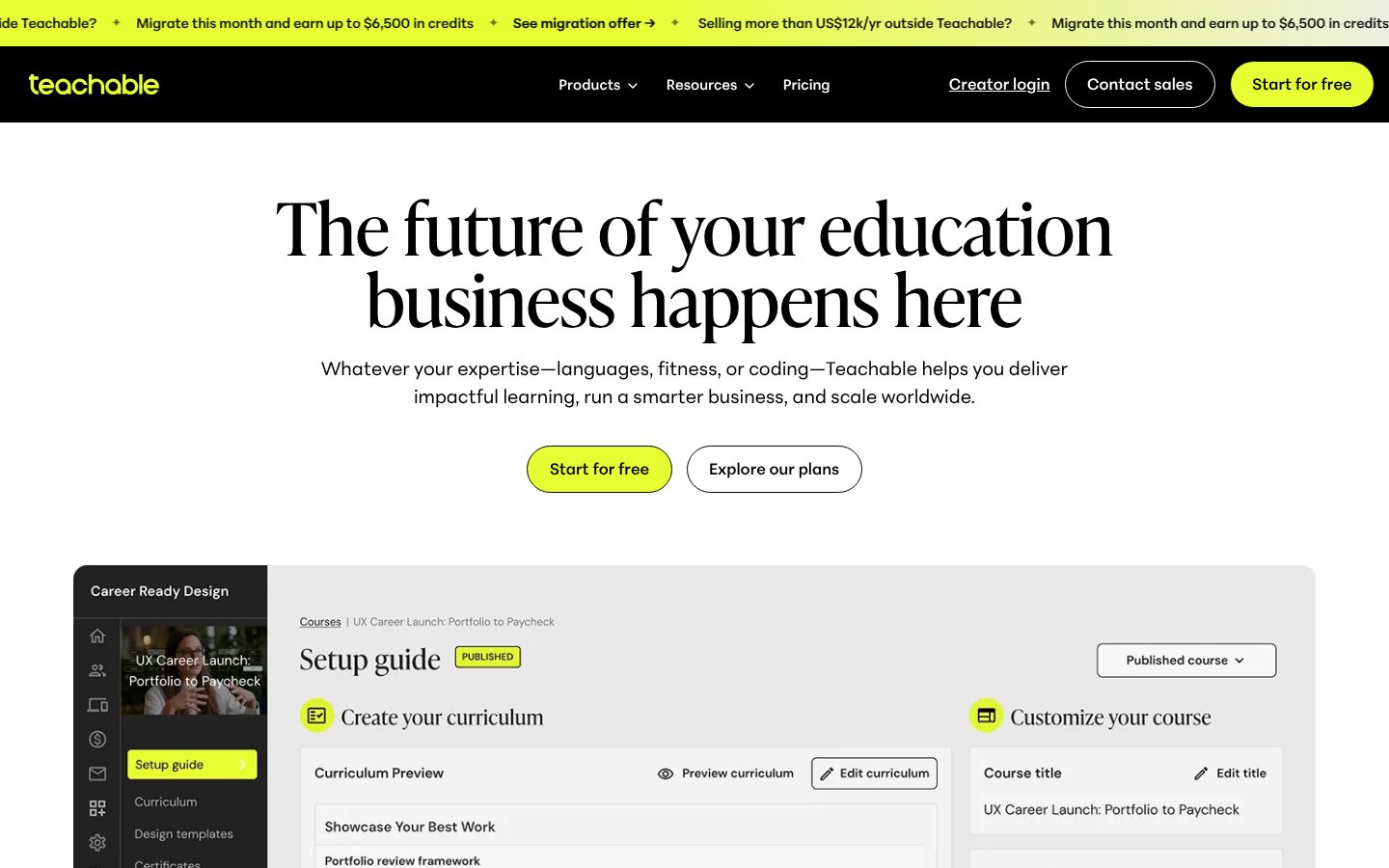 Teachable homepage, a high ticket affiliate program