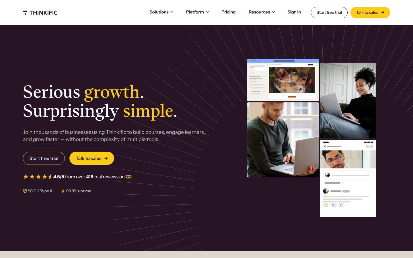 Thinkific homepage, a high ticket affiliate program
