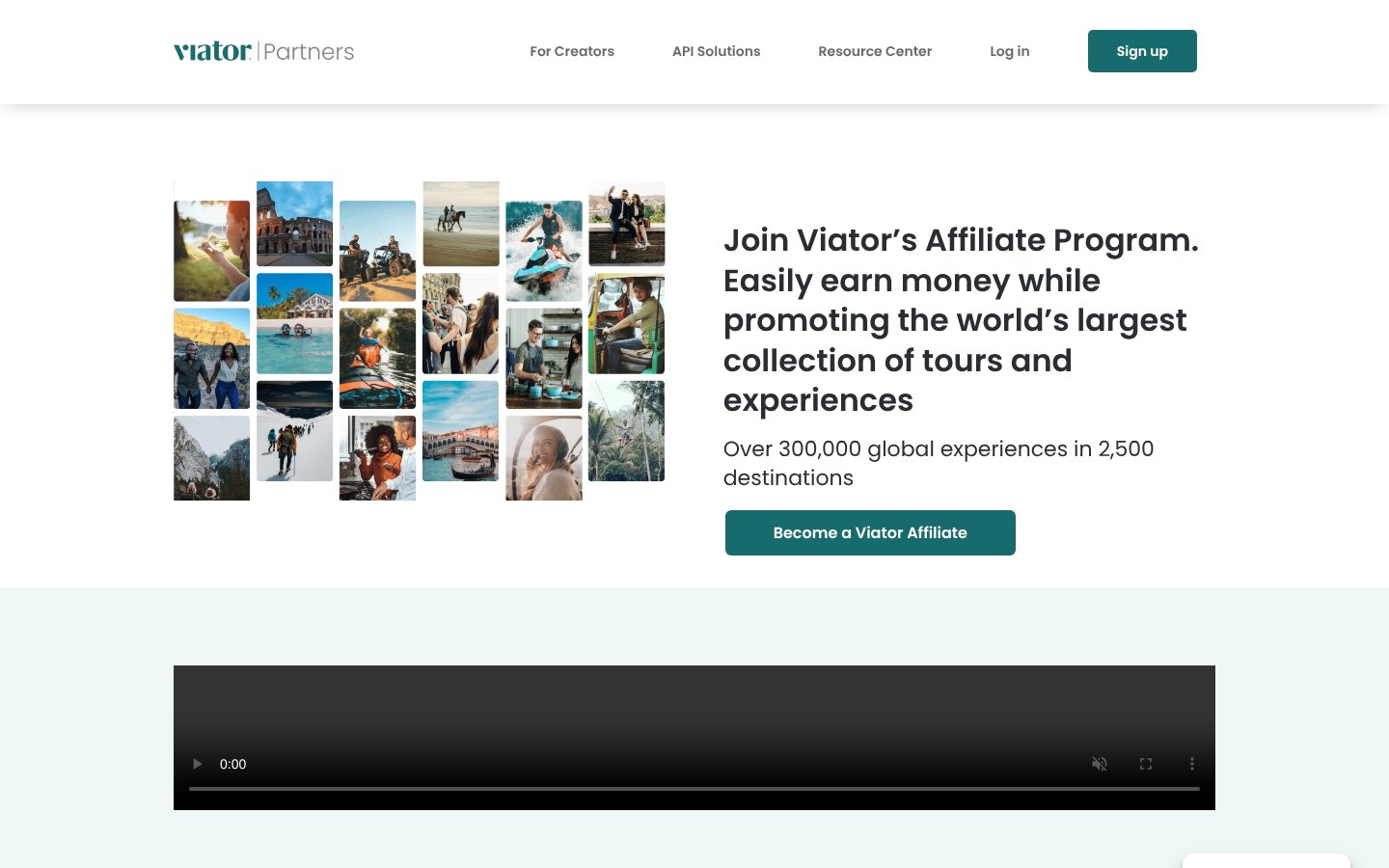 Viator affiliate program page, a travel affiliate program