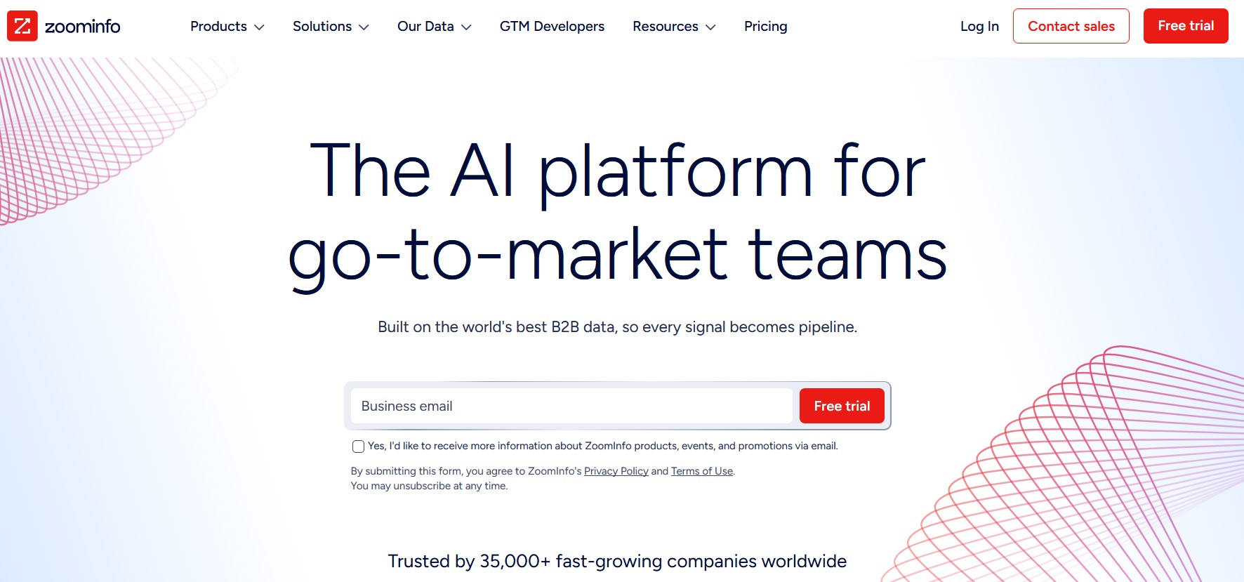 ZoomInfo homepage — enterprise-grade sales intelligence alternative to Apollo with higher data accuracy.