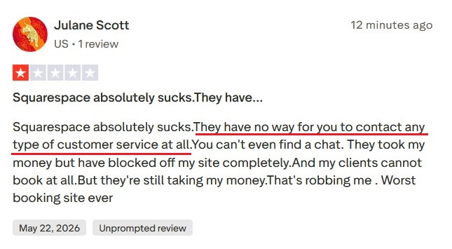 Review about Squarespace/Biosites lack of customer service.