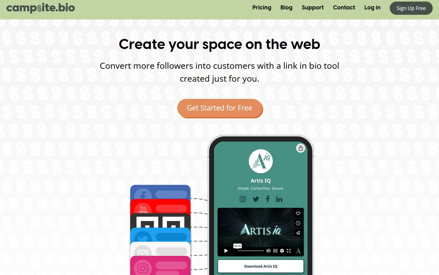 Campsite.bio homepage showing the link-in-bio platform.