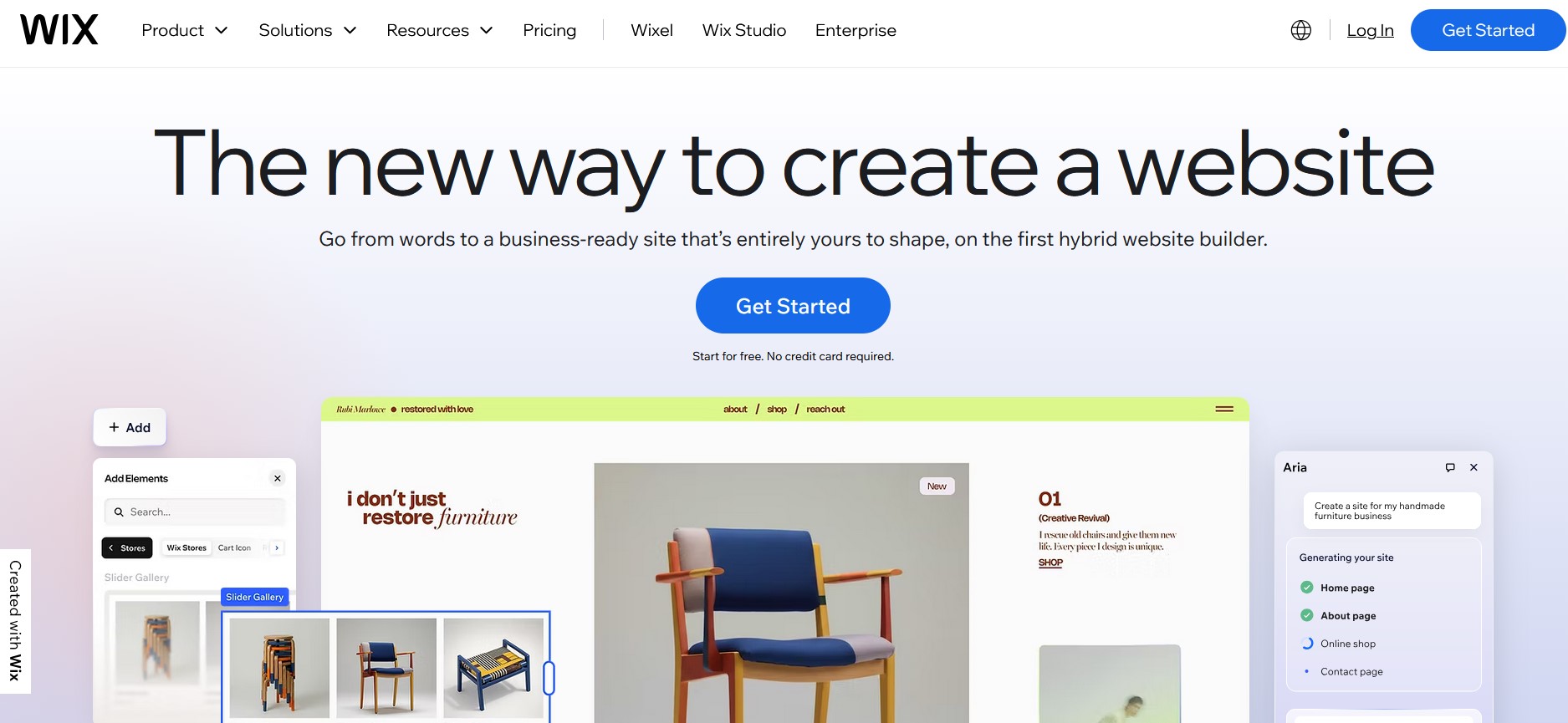 Wix homepage showing the drag-and-drop website builder.