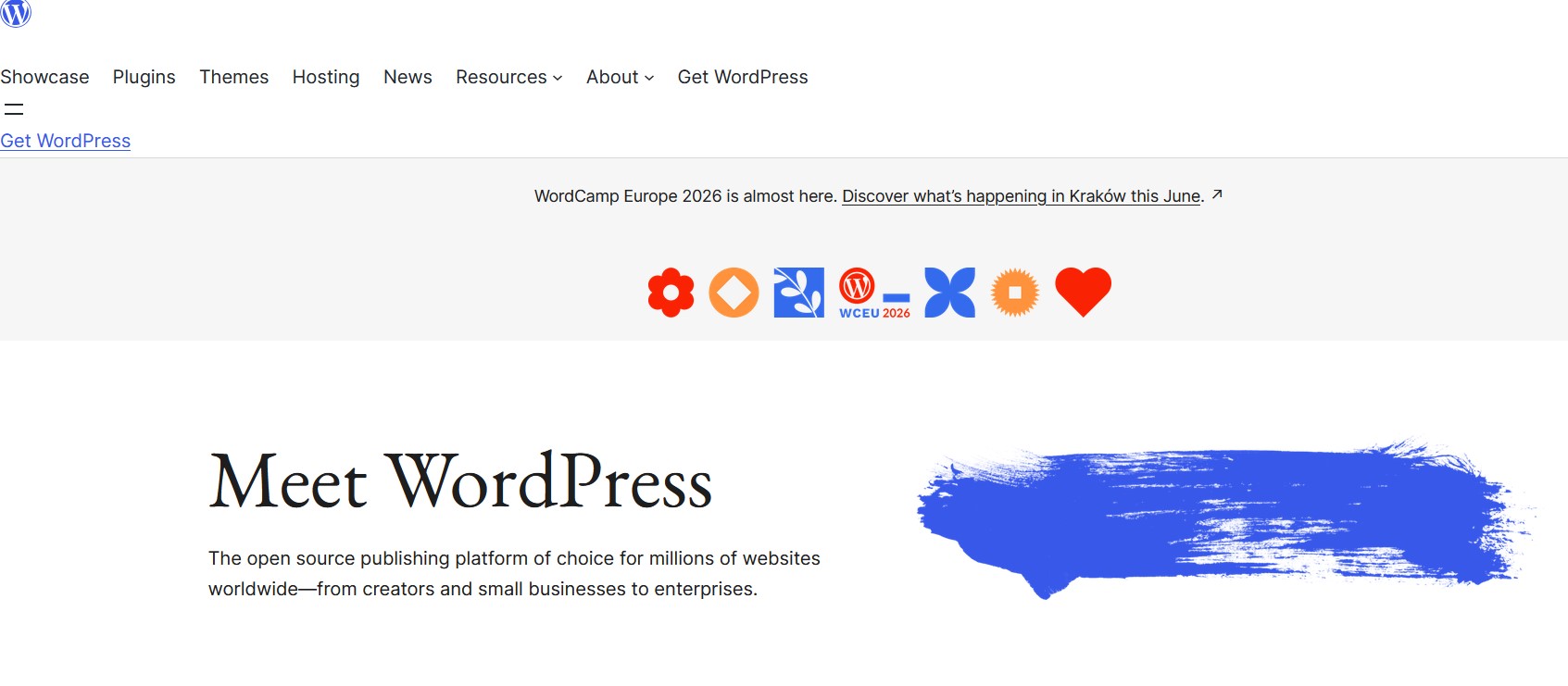 WordPress.com homepage showing the blogging and website platform.