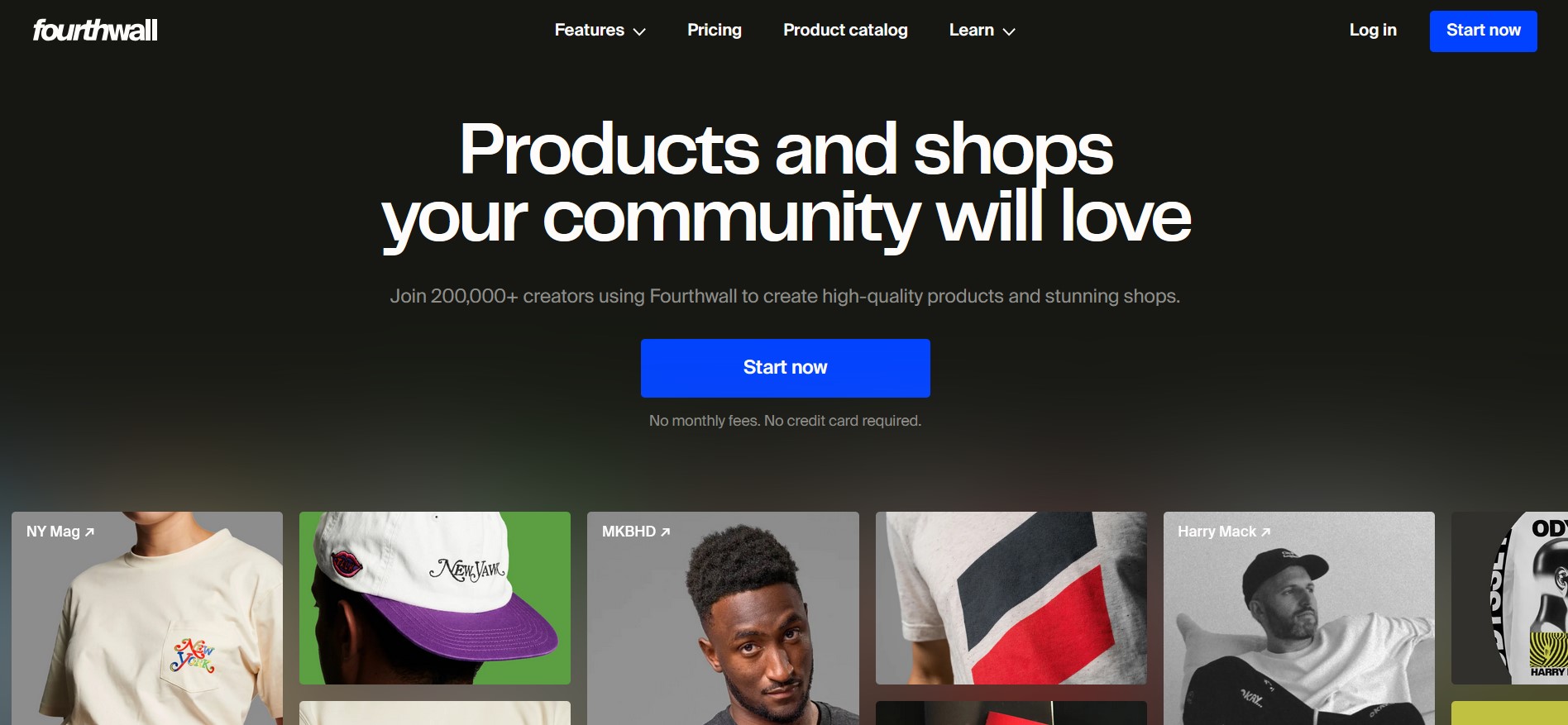 Fourthwall homepage showing the creator commerce platform.