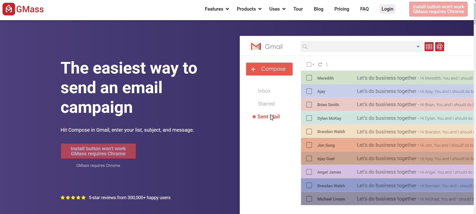 GMass Chrome extension turning Gmail into a mail merge and cold email tool with sequences and tracking.