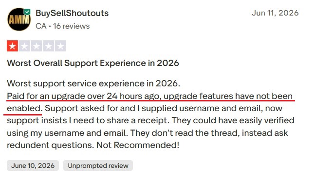 Trustpilot review about poor customer support experience with Instantly.ai.