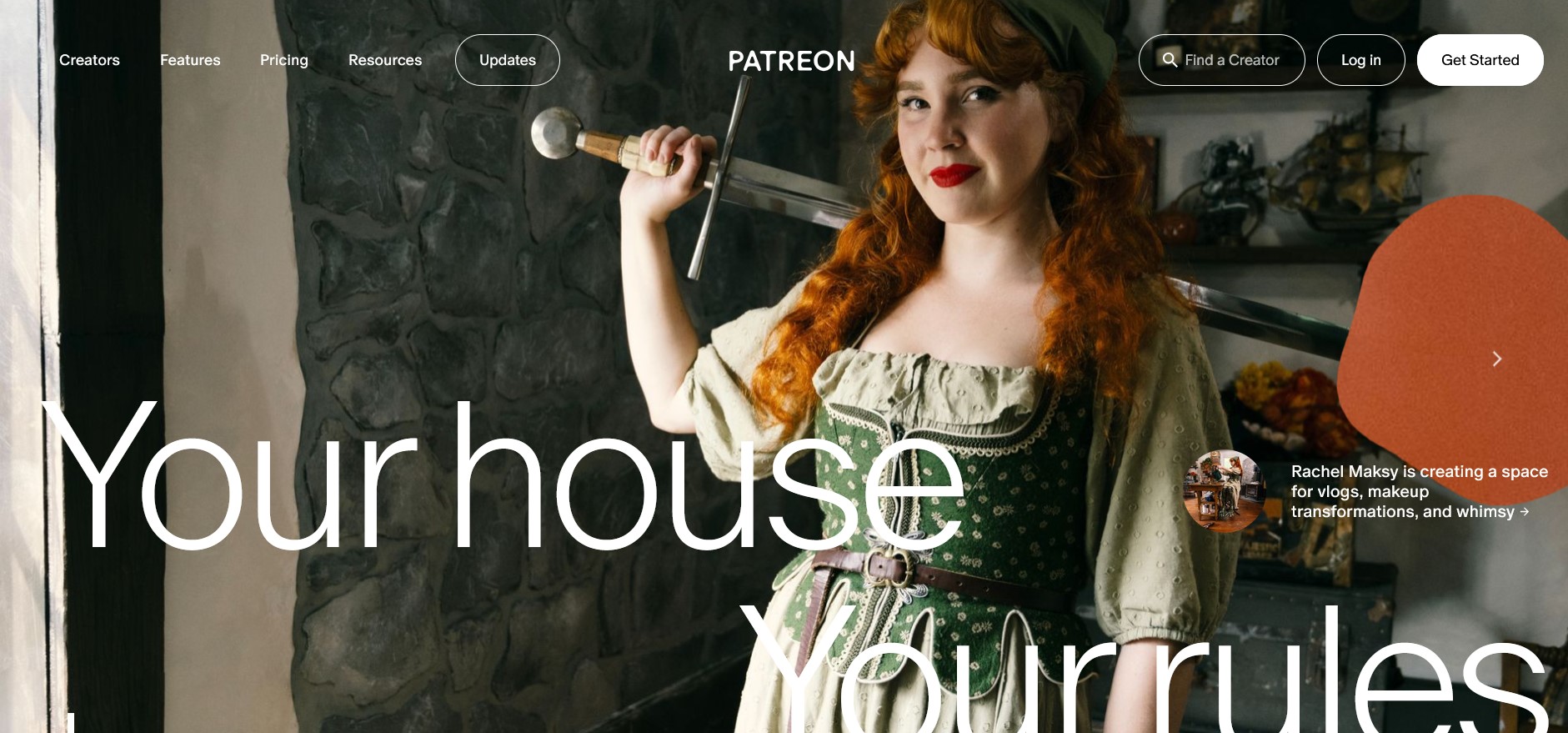 Patreon homepage showing the subscription platform for creators.