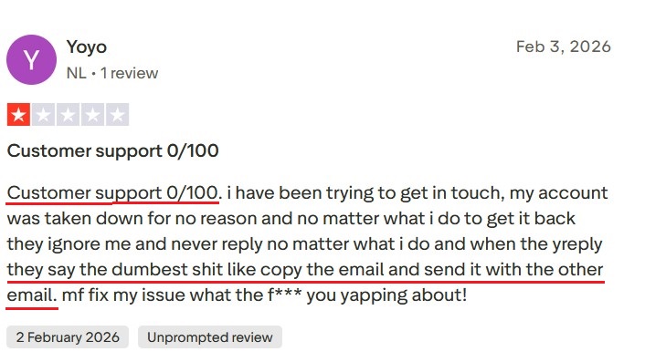 Trustpilot review reporting Ko-fi account takedown and unhelpful support.