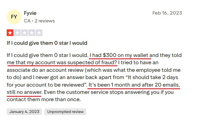 Review about Koji's unresponsive customer support and frozen accounts.