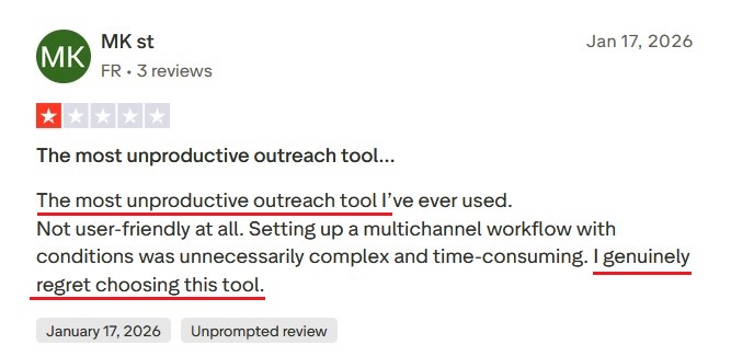 Trustpilot review reporting renewal price shock and credit balance issues with Lemlist.