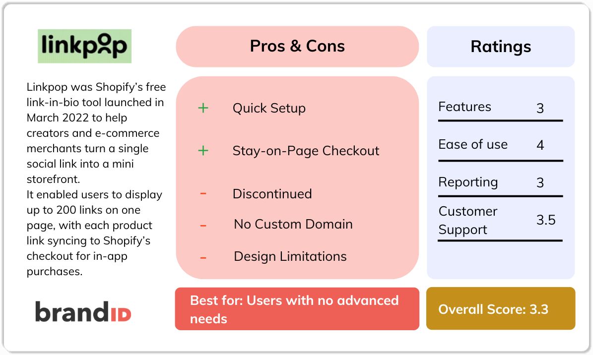 Linkpop review at-a-glance — features, pricing, and ratings summary.