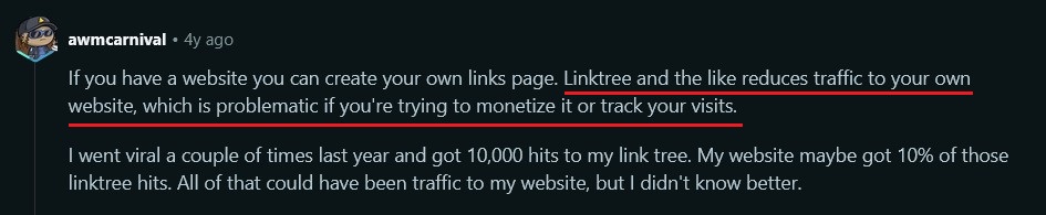 Reddit discussion about Linktree reducing traffic compared to alternatives.