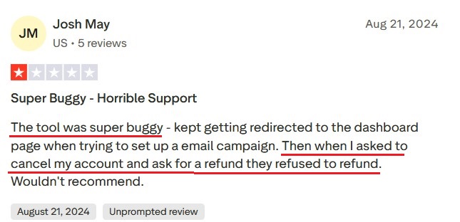 Mailshake review reporting buggy list cleaning and app lag when setting up email campaigns.