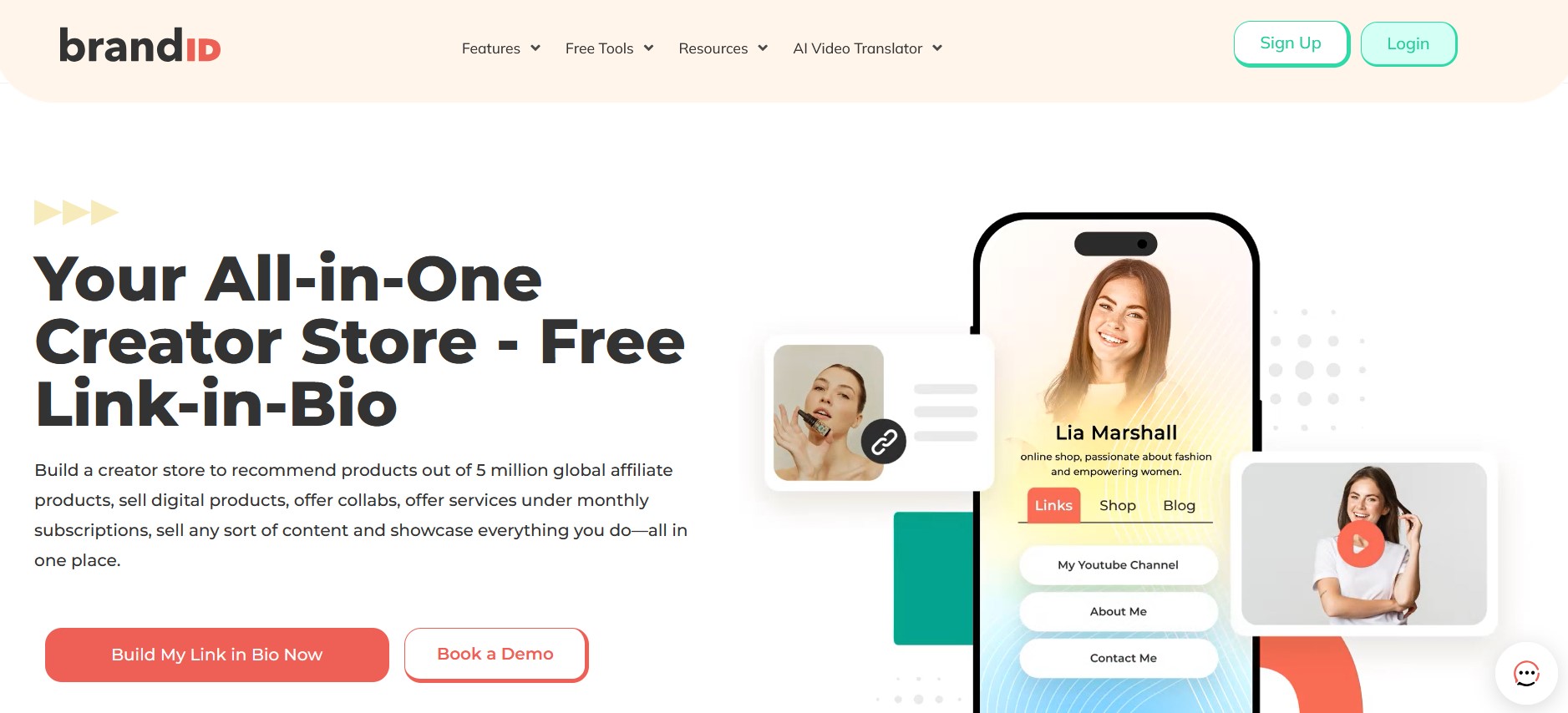 brandID hero — your all-in-one creator store and free link-in-bio.
