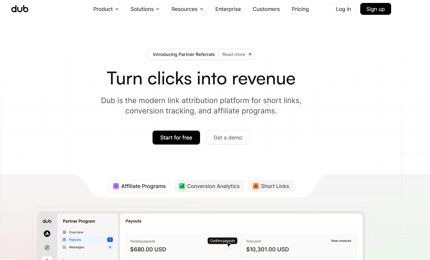 Dub homepage - modern developer-first shortener Replug alternative with open-source roots.
