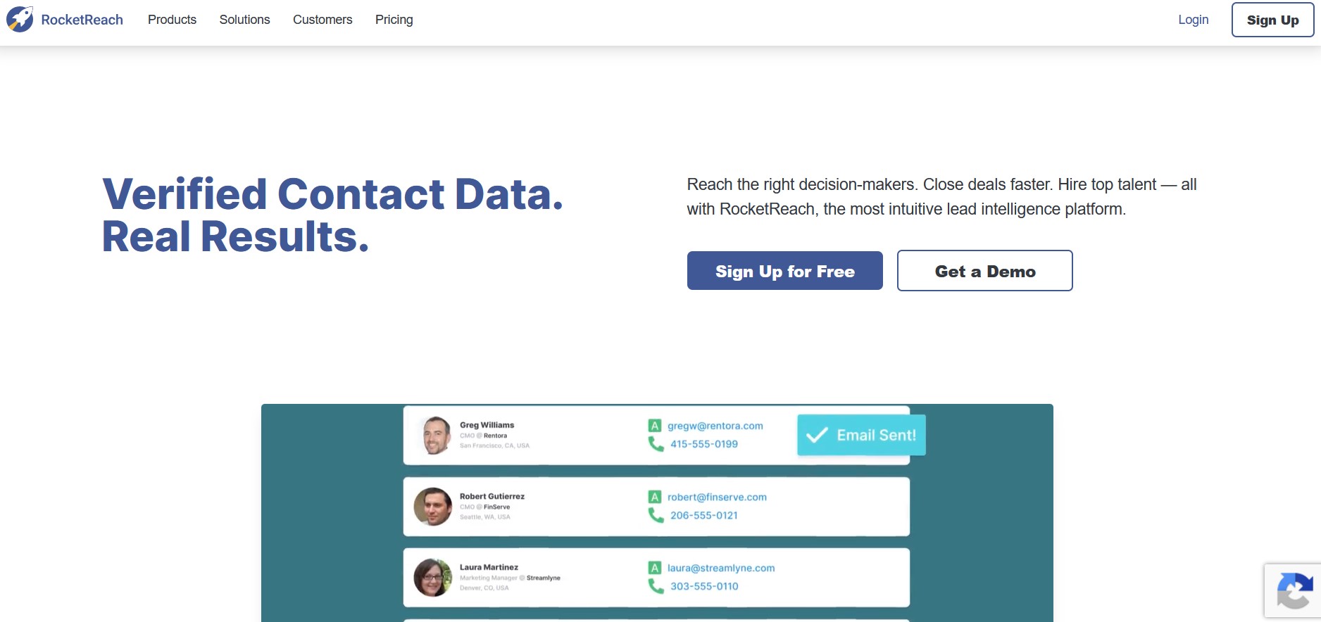 RocketReach homepage - a B2B contact database and email finder with 700M+ profiles and self-serve pricing.