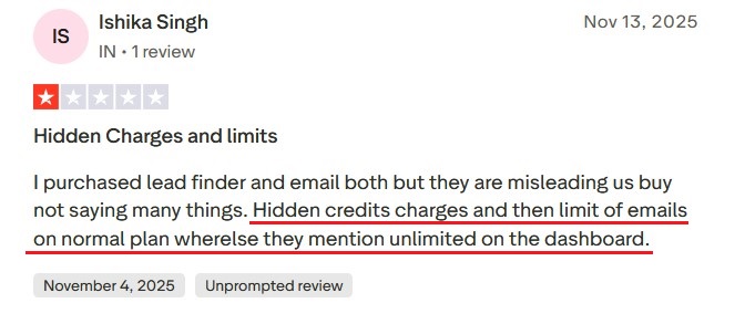 Saleshandy review complaining about hidden costs pushing the real bill past $80 with add-ons.