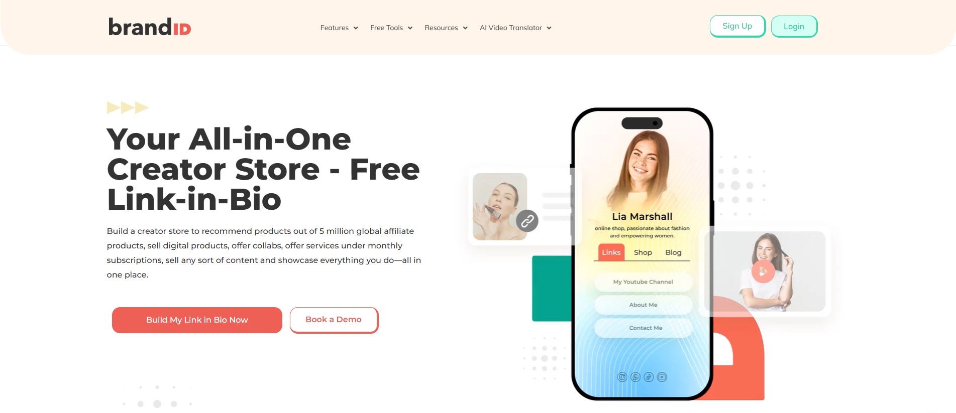 brandID hero — your all-in-one creator store and free link-in-bio.
