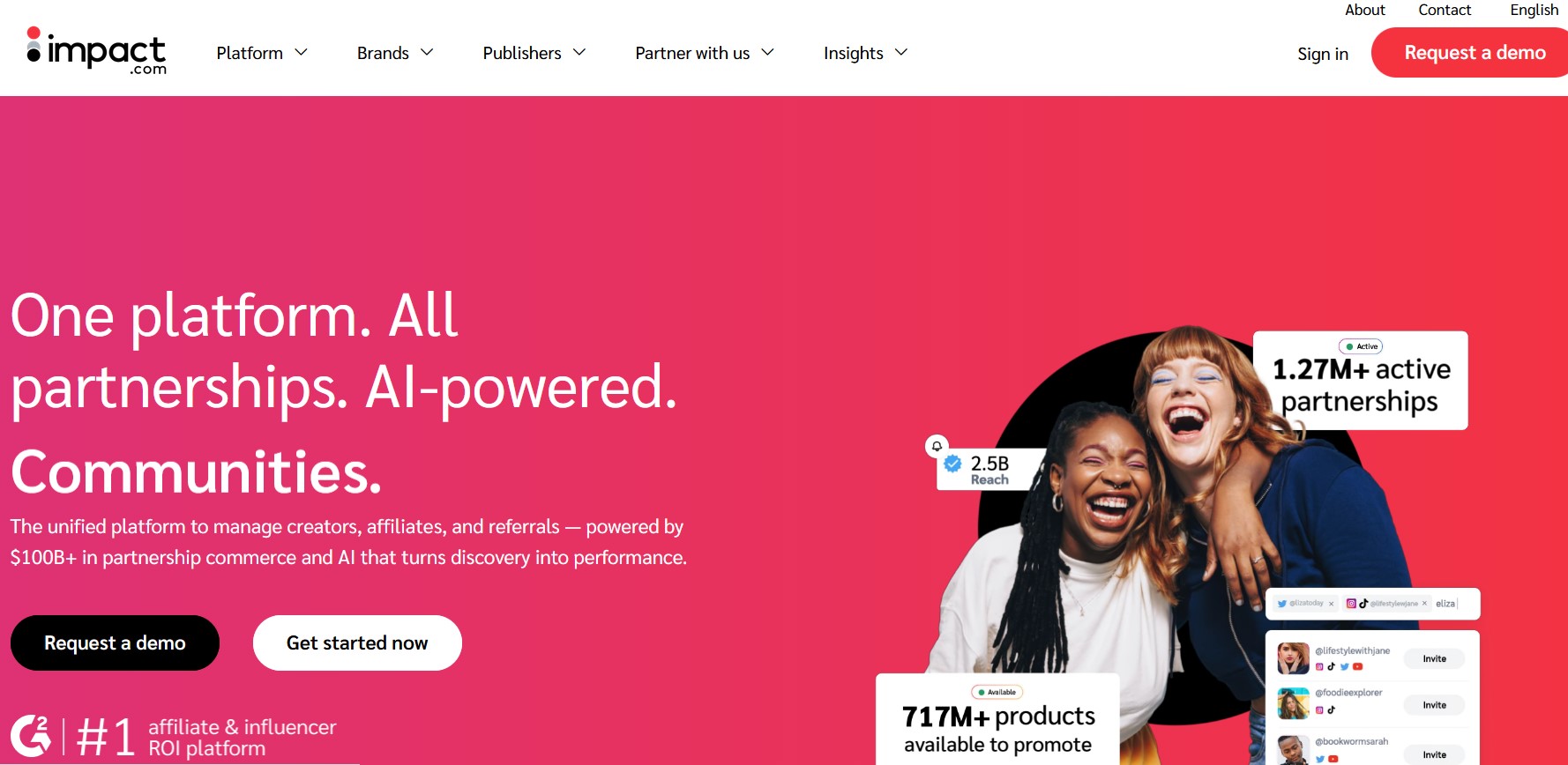 Impact.com homepage showing the affiliate tracking platform.