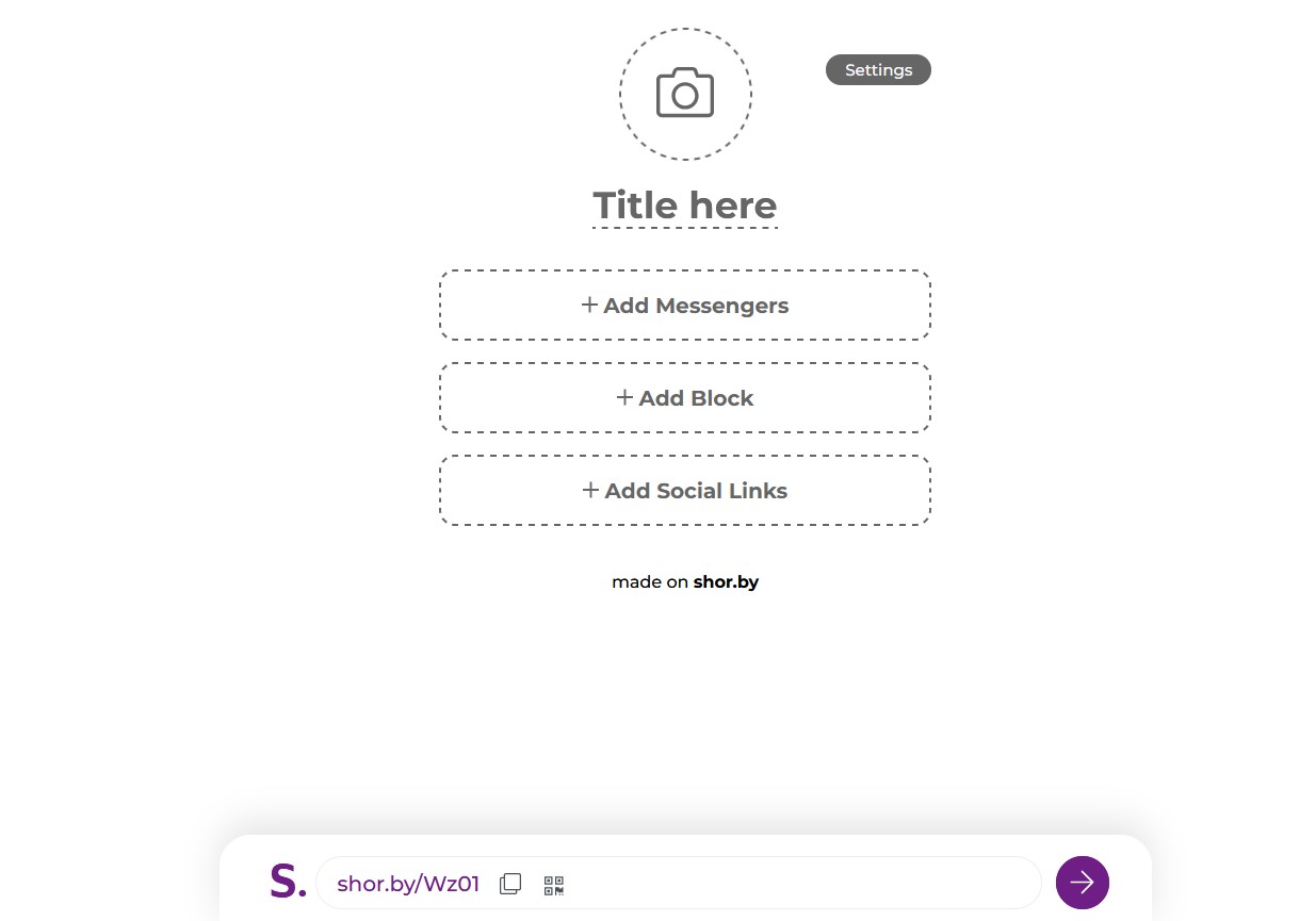 Shorby homepage showing the link-in-bio platform with messaging integrations.