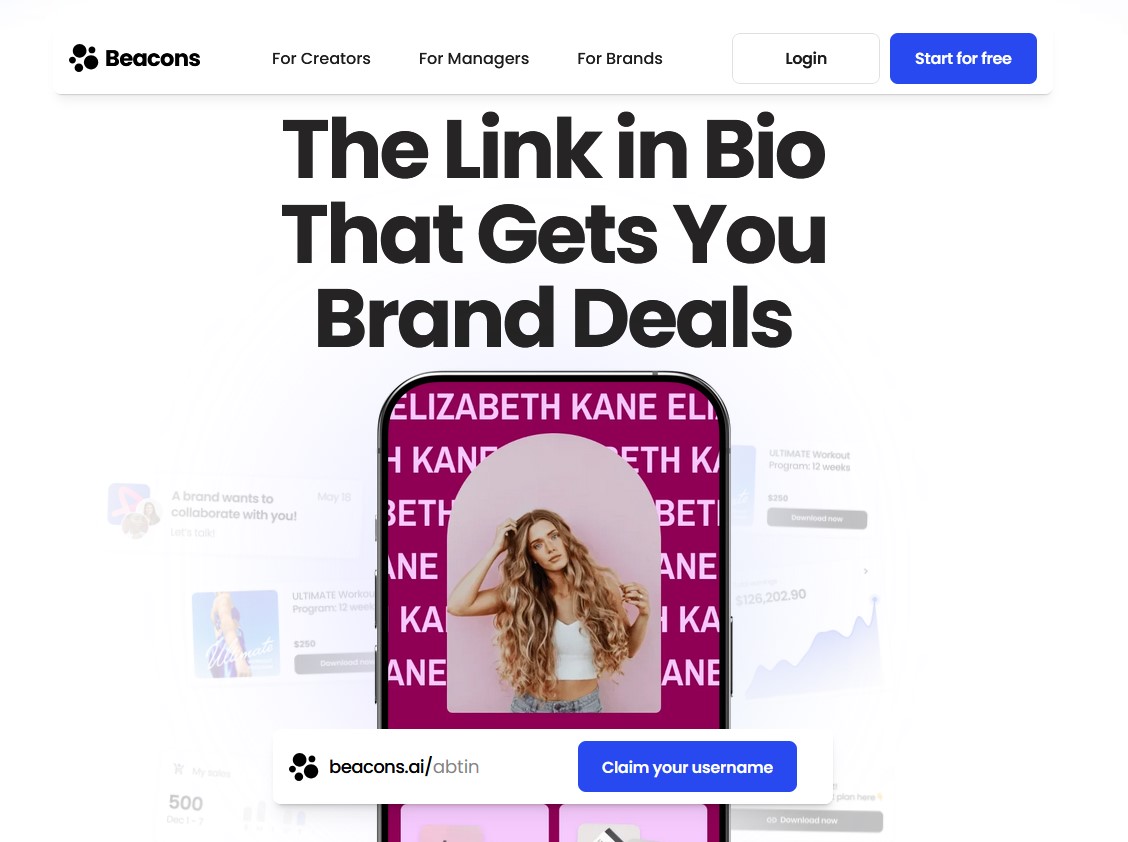 Beacons.ai homepage showing the creator monetization platform.