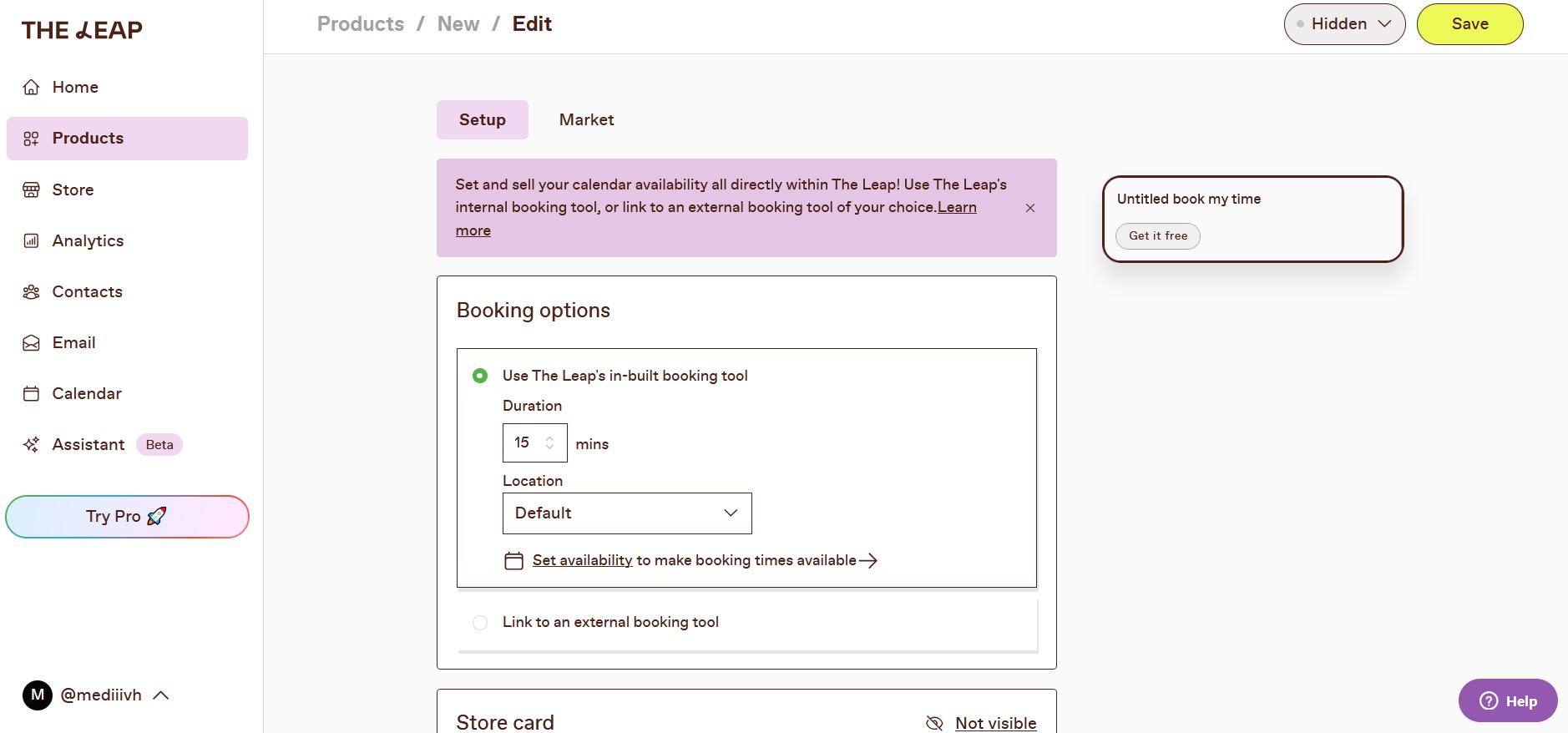 The Leap calendar booking feature for coaching sessions.