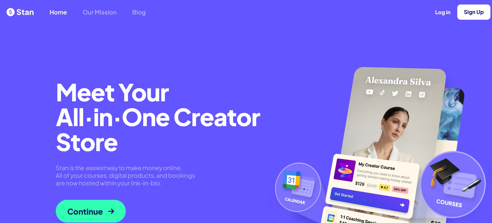 Stan Store homepage showing the creator e-commerce platform.