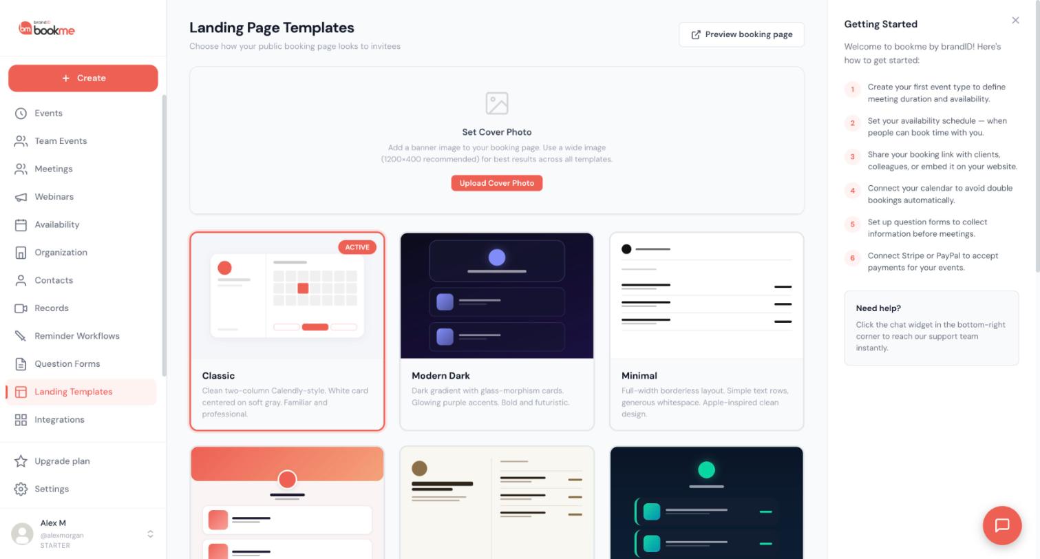 Landing Page Templates: cover photo and the template cards.
