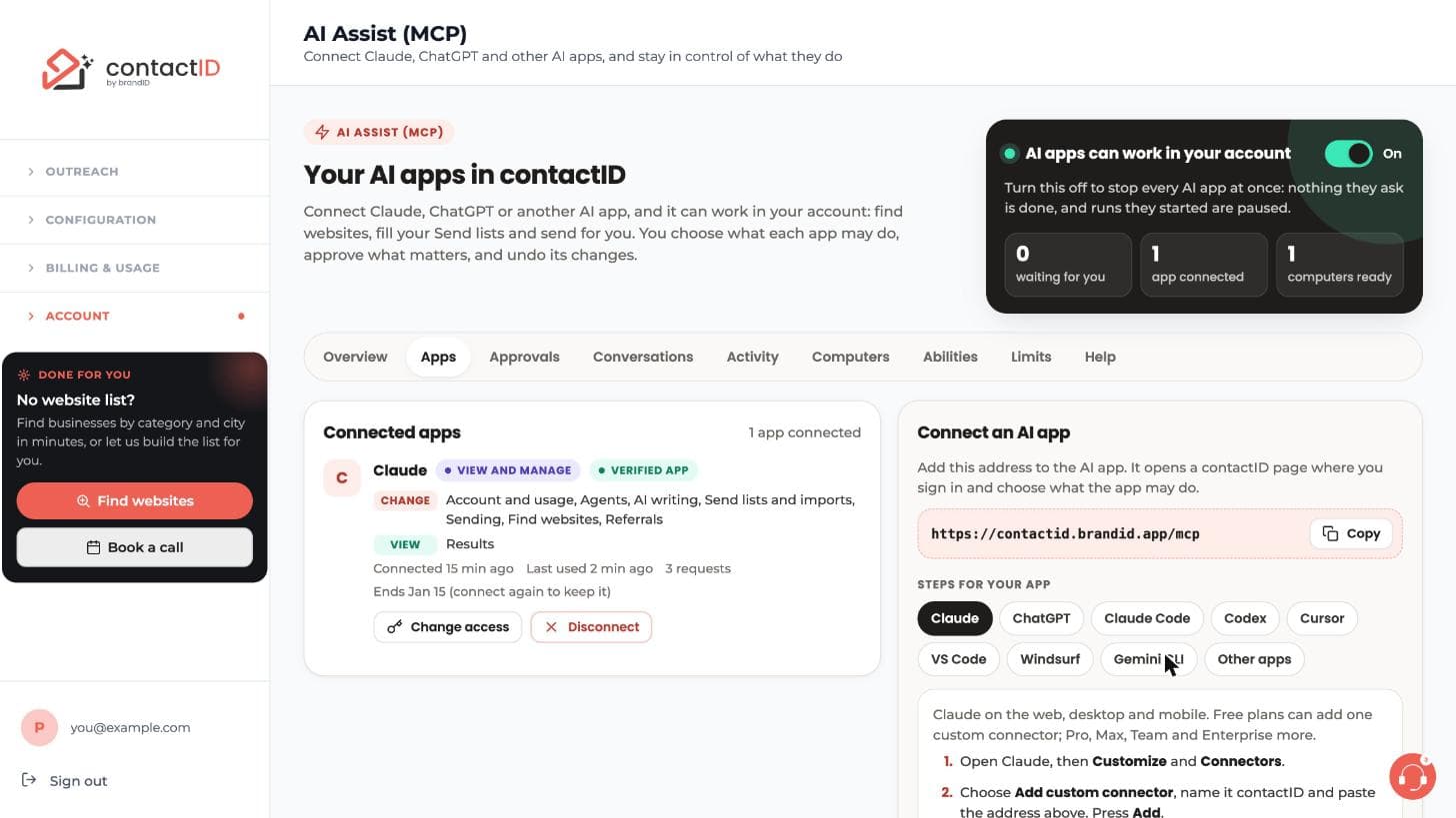 AI Assist: the apps connected to your account.