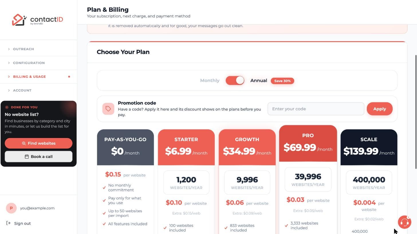 The Promotion code box with the Enter your code field and the Apply button