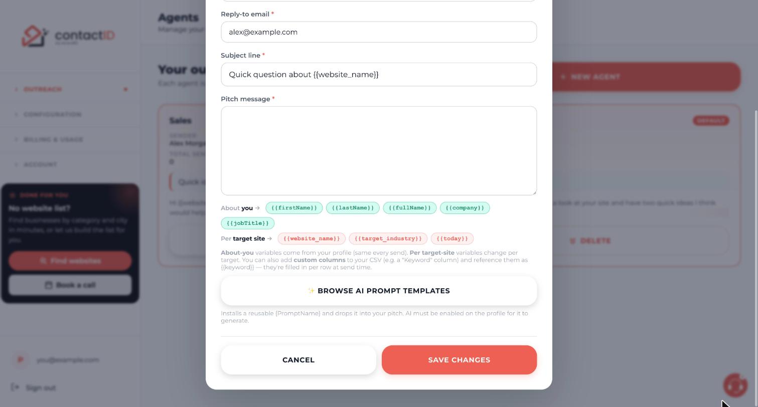 The bottom of the form with the Cancel and Save changes buttons