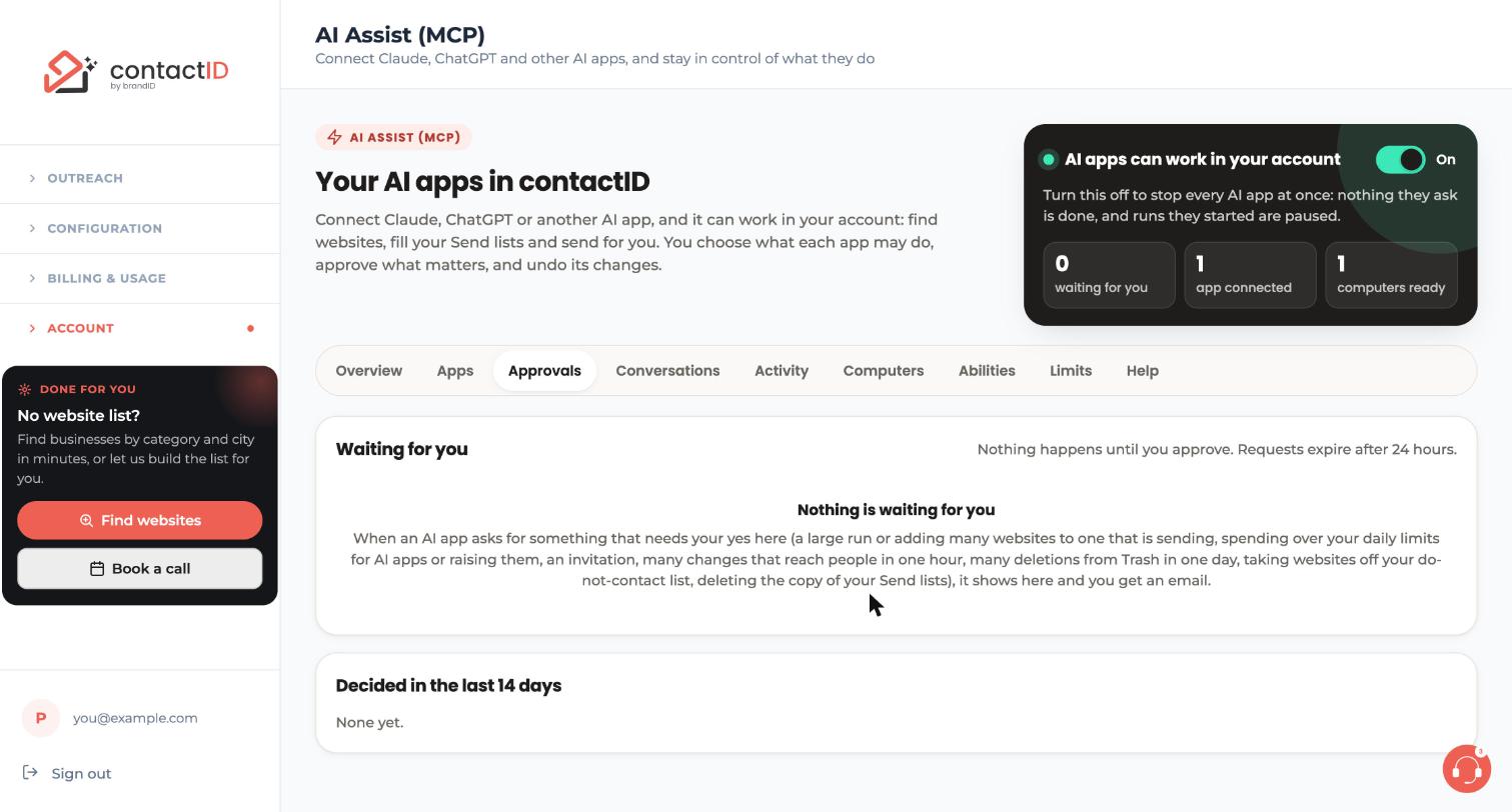 The Approvals tab with Waiting for you and Decided in the last 14 days