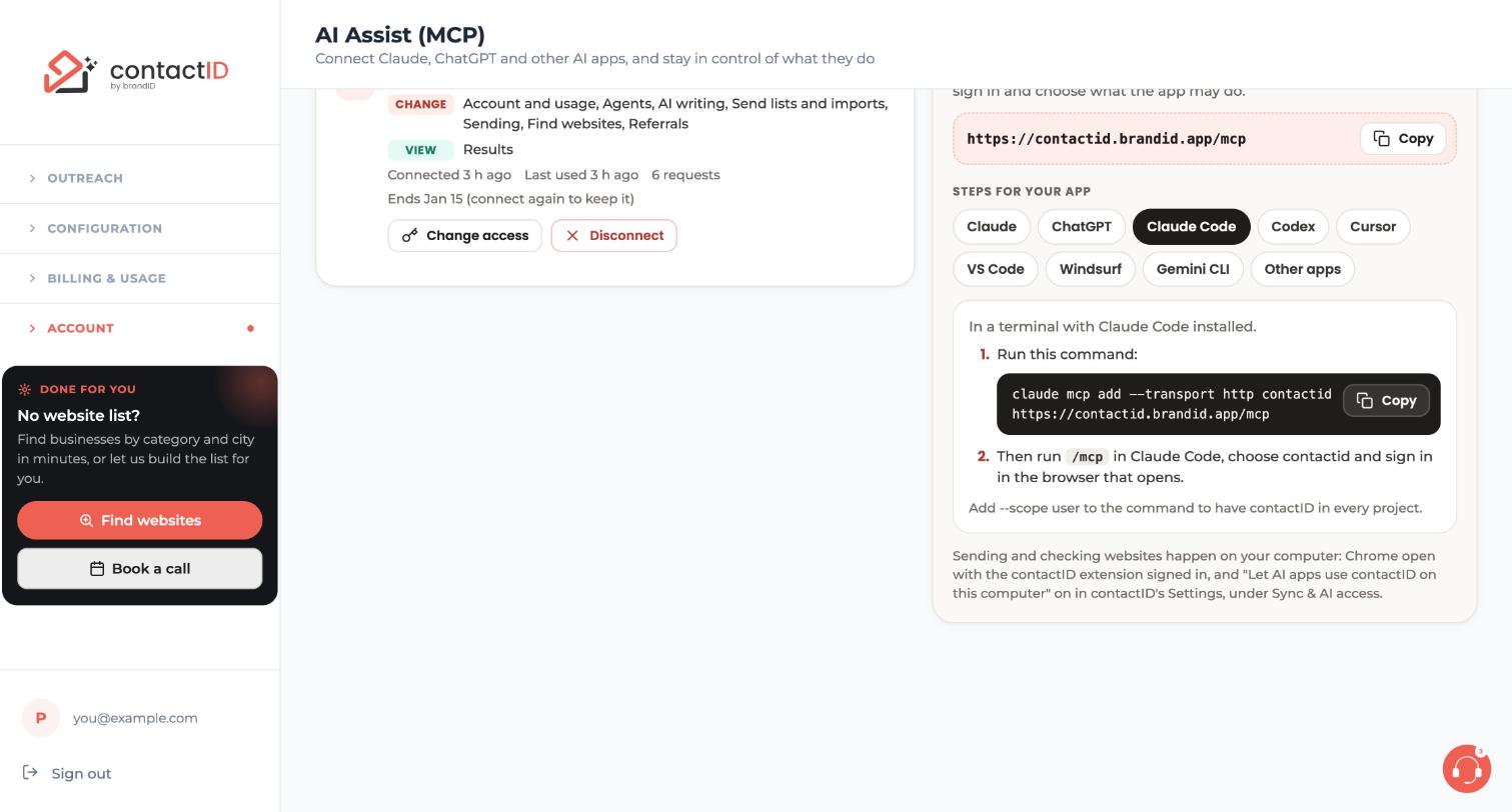 The Claude Code steps with the command to run and its Copy button