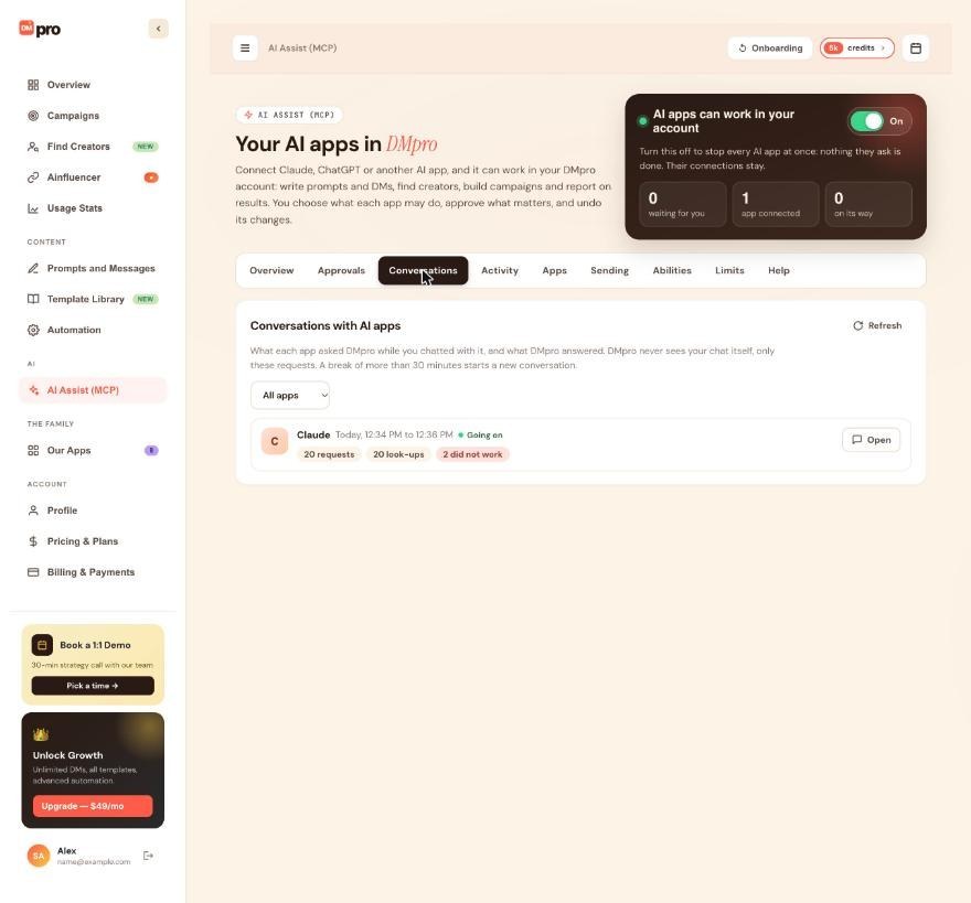 Conversations: requests grouped by chat.