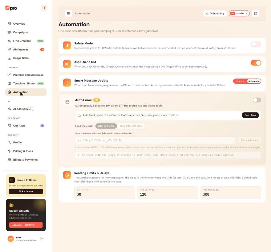The Automation page with the Smart Message Update Manual and Automatic buttons.