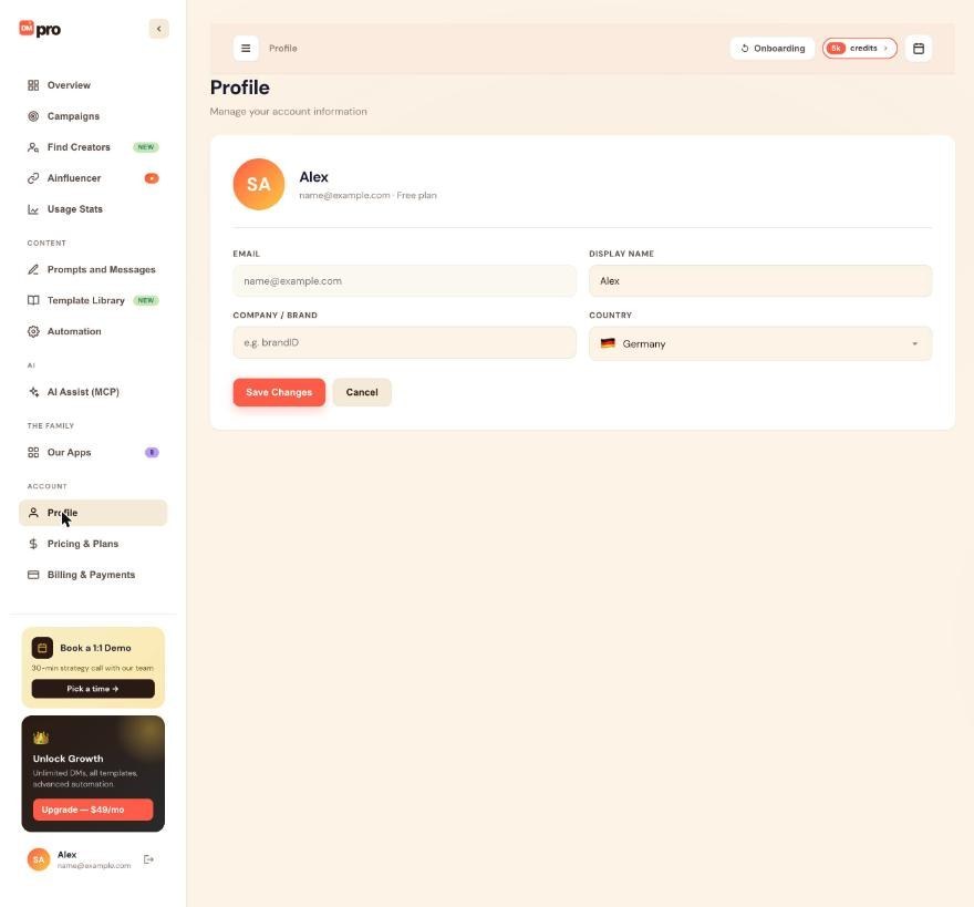 The Profile page.